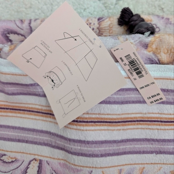 NWT Victoria's Secret Striped Purple and Gold Backpack Beach Towel Cotton - Picture 6 of 8